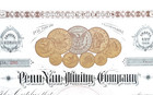    penn Yan Mining Company 1887 Stock Certificate   Gold Coin Vignette Rare 
