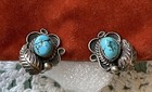 Vtg Native American Indian Navajo Sterling Silver Turquoise Clip On Earrings B Y