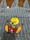Vintage Y2k Looney Tunes Overalls Tweety Bird Strawberry Denim Bibs Girls 4t