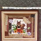 Handmade Crewel Embroidery Squirrel   Floral Finished Framed Textile Art