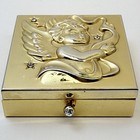 Vintage Gold Tone Cherub Angel Trinket Box Jewelry Pill Box Rhinestone Accents