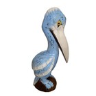 20    Blue Pelican On Piling Hand Carved Wood Tropical Sculpture Bird Decor