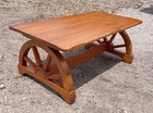 Mid Century Solid Oak Wagon Wheel Coffee Table   ct199 