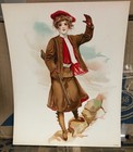 Antique 1908 Victorian Lithograph   Sporting Woman With Hunting Dog   1900s Art