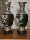 Beautiful Pair Of 15  Vintage Chinese Cloisonne Vases W  Stands 20th Century 