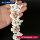 1 Yard Vintage White Pearl Beads Rose Flowers Embroidered Lace Edge Trim Fabric