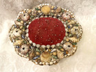Old Antique Victorian Sailors Valentine Sea Shell Art Sewing Pin Cushion Box 8x7