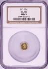  1853  Nd 25c Round Liberty California Gold Bg-221 Ngc Ms 63