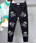 New Men Luxury Black Gothic Jeans Diamond Skull Rhinestones Fashion Trousers