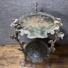 Antique Art Nouveau 2-tier Floral Ornate Cast Brass Plant Stand Table 28 