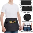1 2pcs Waist Aprons 3 Pockets Waitress Server Waiter Apron For Women Men Black