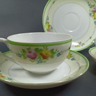 1930s Meito Japan Teacup And Saucer  5 Piece  Hand Painted Antique Fine China