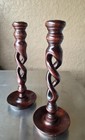 2 Antique Barley Twist Wooden Candle Holders 12  X4 5  Each Brown  Victorian   