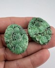 2 - Old Chinese Gilt Silver Carved Green Jade Floral Scarf Clip Pin Brooch