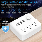 3 Outlets Extender Surge Protector Wall Plug With 3 Usb   1 Usb Type C White New