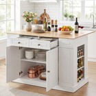 Large Kitchen Island Drop Leaf Breakfast Bar W  Wood Top Shelves Drawers White