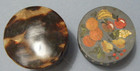 Antique 2 Small Round Pill Boxes Faux Tortoiseshel   Wooden  H Painted Lid
