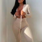 Women Long Sleeves Bandage Hollow Out Solid Bodycon Club Party Casual Jumpsuit