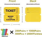 2000 Pcs 1000 Pairs Raffle Tickets  50 50 Double Raffle Tickets   250 Double  