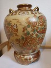 Satsuma Signed Large Hand Painted Vase On Porcelain Stand- No Chips 17 X 13 5  