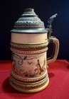 Antique Mettlach Villeroy   Boch Lidded Stein  2181    hunter In Rococo Times 