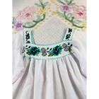 Vintage Mexican Embroidered Peasant Top White Teal Floral Boho Blouse Square
