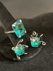 Vintage 925 Sterling Silver Ring Green Spinel Matching Earrings Size 9 Ring