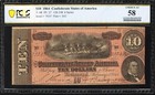 T-68 1864  10 Confederate Currency Pcgs 58 Civil War Ten Dollar Bill 79247