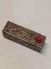 Vtg Italian 800 Silver Engraved Lipstick Case W  Red Glass Top   Mirror Italy