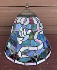 Vintage Stained Glass Tiffany Style Lamp Shade Large 12  With White Dove Floral