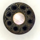 C1890s Victorian Mother Pearl Mop Inlay Purple Gold Carnival Glass Luster Button