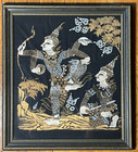 Pair Vintage Mid Century Thai Silk Paintings Gold Gilded Framed Mcm Hindu Art