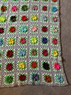 Afghan Throw Blanket 72 X 52  Granny Square Flowers Crochet Knit Vtg Soft Floral
