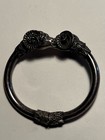 Silver Tone Round Hinged Bangle Bracelet With Decorative Rams Head Clasp  Unisex