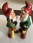 1950 s Elf Gnomes 2 Holding Broom   Holding Lite 6  Tall Ceramic Vtg  129ia 