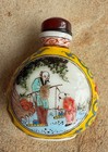 Vtg Chinese Snuff Bottle Hand Painted Enamel On Glass-2 Sided-features Fishermen