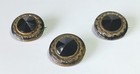 Set Of Three  3  Antique Round  button  Brooches W  Very Dark Glass Stone Center