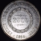 1856 Brazil 2000 R  is - Emperor Pedro Ii - Huge  917 Silver Coin - Km466 - Ch bu