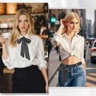 Skinny Scarf For Women Girls  Satin Ribbon Womens Neck Ties Long Polka Dots Neck