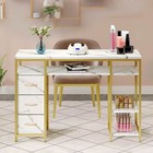 Manicure Nail Table Station Spa Beauty Salon Desk With 3 Drawers   Open Shelves