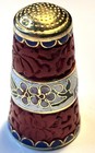 Vintage Chinese Cloisonne Enamel Floral Thimble Blue Green Brass Collectible