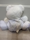 Puffalump Fisher Price 1991 Vtg Teddy Bear Plush Rattle White Purple Stripes Bib