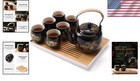 Japanese Tea Set With Teapot  6 Cups  Tray - Black Porcelain