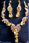 Necklace Earring Set Rhinestone Austrian Crystal Topaz Pageant Prom Jewelry