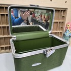 Vintage Green Train Makeup Vanity Case With Mirror Hard Luggage 