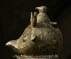 14 8  Old Chinese Dynasty Bronze Ware Fengshui Bird Animal Zun Sculpture
