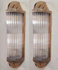 Pair Art Deco Vintage Light Old Lamp Wall Sconces Fixture Brass   Glass Rod