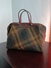 Harris Tweed Plaid Satchel Top Handle Bag Zip Detachable Strap Pockets