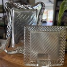 2 Vintage Mikasa Clear Heavy Glass Square Picture Frame Ribbed Art Deco Design