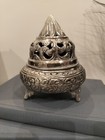 Vintage Emirati Silver Plated Incense Candle Burner Repousse Design Pointed Top 